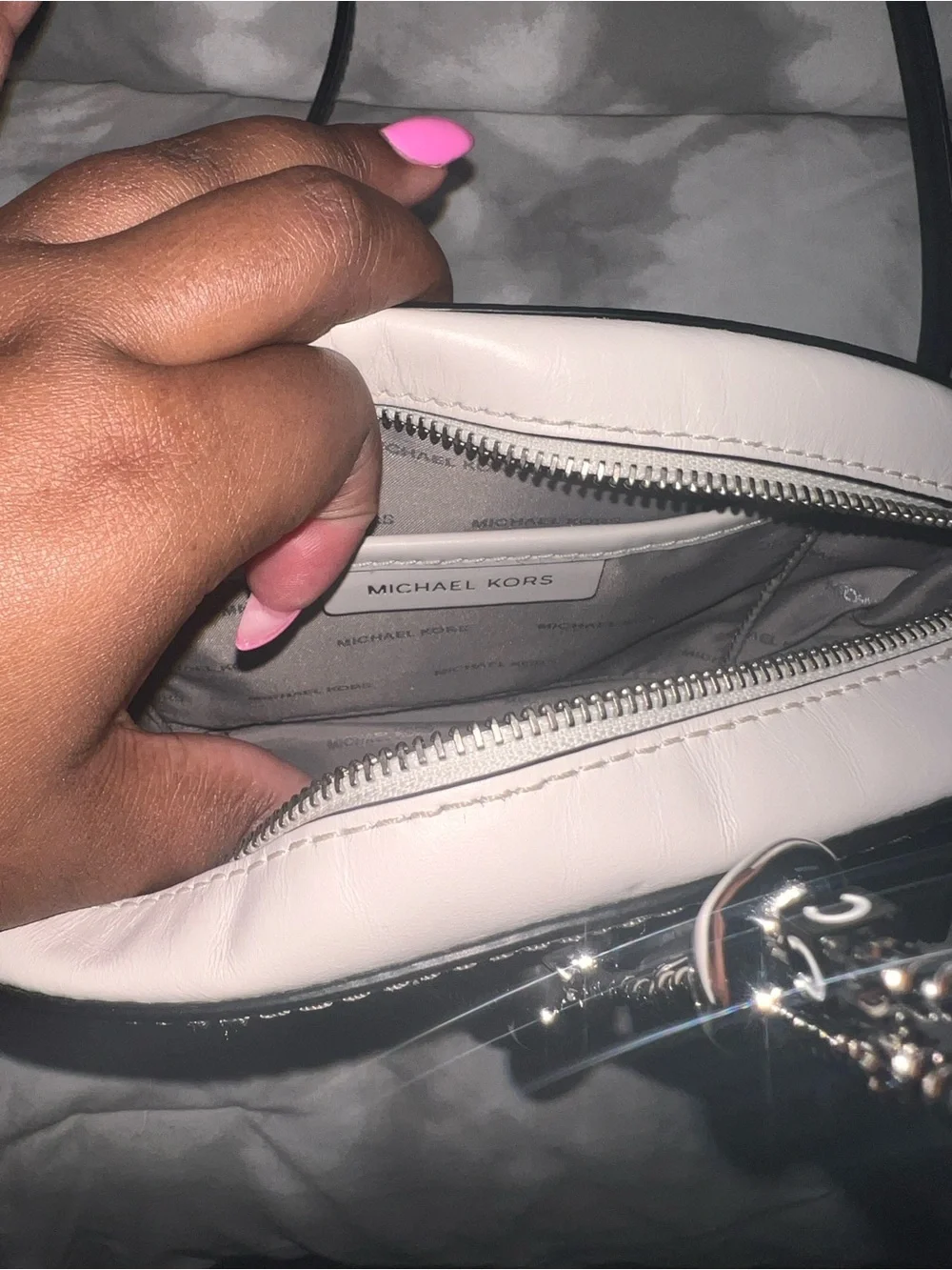 Michael Kors Silver Oval Leather Crossbody with Tassel